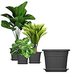 BigDean 3X Blumentopf Ø 25 cm Farbe Anthrazit & Untersetzer Kunststoff...