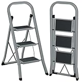 AMHANCIBLE Trittleiter, Leiter mit 3 Stufen, bis 150 kg belastbar,...