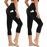 AMIYOYO Capri Leggings Damen mit Taschen 3/4 Sport Leggins High Waist...