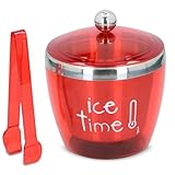 Vanorell Eiswürfelbehälter mit Deckel Eisbox Zange Rot 0,7 L Eiseimer...