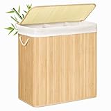 SONGMICS Wäschekorb 3 Fächer, 150 L Wäschesammler mit Deckel, Wäschebox...