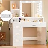 JUMMICO Schminktisch mit LED Beleuchtung und Steckdosen, Schminktisch mit...