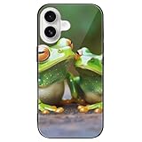 HKMNLEW Glas-Handyhülle für iPhone 16, lustige grüne Frösche Drucke,...