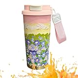 Thermobecher, isolierter Kaffeebecher, 500 ml, Blumenmuster, doppelte...