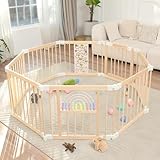 Baby Laufstall,Sicherer＆Stabiler Großes Faltbares Babys Laufgitter, Holz...