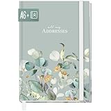 paper&you® Adressbuch A6+ mit Register A-Z 'Minty Leaves' Buch für...