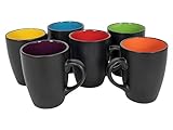 Kaffeebecher 6er Set je 340 ml - schwarz matt/innen farbig - Kaffeebecher...