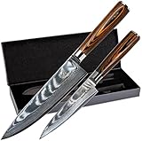 Wolfblood 2er Damastmesser-Set (32cm und 24cm) Profi Damast-Küchenmesser...