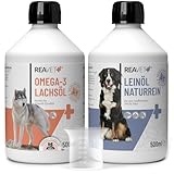 ReaVET Futteröl Hunde, 2 Sorten x 500ml, Barföl Hund - Set aus Lachsöl &...
