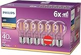 Philips LED Classic E27 Lampe, 40 W, Tropfenform, A60, klar, warmweiß, 6er...