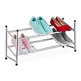 Relaxdays Schuhregal ausziehbar, 2 Ebenen, 10 Paar Schuhe, Metall &...