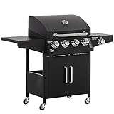 Outsunny Gasgrill BBQ mit 3 Brennern je 3 kw mobiler Grillwagen mit 4...