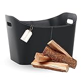SULENO Holzkorb WEXFORD Brennholzkorb Kunstleder schwarz (XL - 35,5 x 55,0...