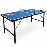 INDOOR Mini Tischtennisplatte Ping Pong 150x75cm - blauer Klapptisch, mit 2...