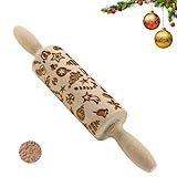 Gebiuhoo Teigroller Weihnachten Nudelholz mit Muster 35cm 3D Holz Nudelholz...