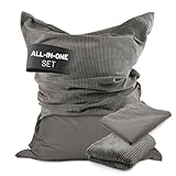 Lumaland Sitzsack Classic XXL All-in-One Set | Riesen Sitzsack XXL mit Cord...