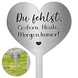 Photect Grabstecker Edelstahl Herz mit Spruch du Fehlst.GESTERN. Heute....