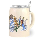 Bavariashop | Steinkrug Bayern mit Zinndeckel | Bierkrug mit Freistaat...