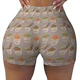 BLWSLC Damen Eierbecher Nudel Ramen gemusterte Sport Stretch Shorts...