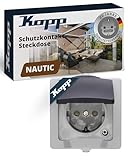 Kopp NAUTIC 1-fach Schutzkontakt-Steckdose mit Klappdeckel in Grau -...