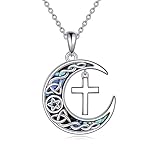 Vadmans Celtic Moon Halskette Sterling Silber Kreuz Anhänger Abalone Shell...