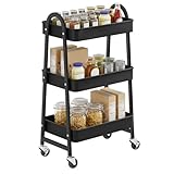 SONGMICS Rollwagen mit 3 Ebenen, Servierwagen aus Metall, Küchenwagen,...