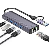 5-in-2 USB C to Ethernet Adapter 1000 Mbps with 3 x USB 3.0 & 1 x USB-C,...