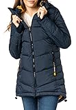 Sublevel Damen Winterjacke Stepp-Mantel mit Kapuze lang & tailliert,...