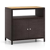 COSTWAY Gartenschrank Rattan, Terrassenschrank mit...