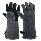 Vlecexs 1 Paar Grillhandschuhe, 40cm Leder Hitzebeständige...
