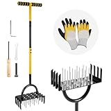 2 in 1 Rasenlüfter, Manuell Aerifizierer für Rasen mit 16 Eisenspikes und...
