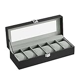 SONGMICS JWB06BK Uhrenbox mit 6 Fächern, Schatulle, mit Glasdeckel,...