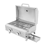 Camping Gasgrill Edelstahl Tischgasgrill 2 Brenner mit Piezoelektrische...