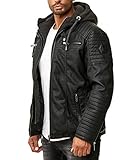 Redbridge Herren Lederjacke Kunstleder Bikerjacke mit Kapuze Schwarz 3XL