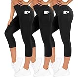 TNNZEET 3er Pack Leggings Damen 3/4 mit Taschen Capri für Sport, High...