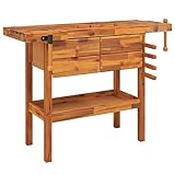 Willood Werkbank mit Schubladen Schraubstöcken 124x52x83 cm Akazienholz