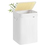 SONGMICS Wäschekorb, 95 L Wäschesammler mit Deckel, Wäschebox Bambus,...