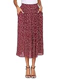 Parabler Damen Sommerrock Boho Retro Midi Langer Rock Rot Elastische Taille...