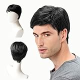 EUPSIIU Herren Perücke Herren Schwarz Kurz Haare Layered Wave Perücken...