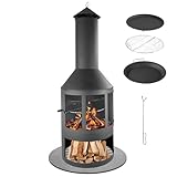 'LEMODO Gartenkamin mit Grillrost und Pfanne, Outdoor-Kamin 136 cm mit...