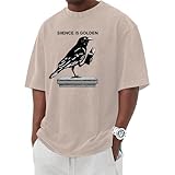 Gewaschenes Herren-T-Shirt, Buchkrähenmuster, Rundhalsausschnitt,...