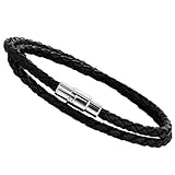 Flongo Leder Armband, Edelstahl Echtleder Armband Armreif Lederarmband...