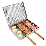HpLive Edelstahl Grillkorb Rechteckig mit Holzgriff, 25.5x30.5cm...