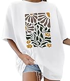 Lonya T Shirt Damen Oversized Vintage Rundhals Kurzarm Blumen Muster...