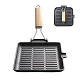 LIYGAOF Steakpfanne Gusseisen Grillpfanne Klappbarer Holzgriff: 20×20cm...