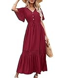 KOJOOIN Damen Sommerkleid Spitze Kurzarm Maxikleider Boho Strandkleid lang...