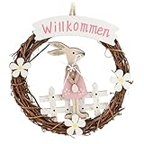 com-four® Osterkranz mit Hase aus Holz - dekorativer Türkranz mit...