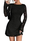 GORGLITTER Langarm Kleid Damen Elegant Minikleid mit Spitze Figurbetontes...