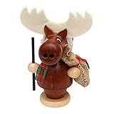 Dekohelden24 Lustiger Holz-Räucher-Elch mit Jutesack