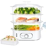 Aigostar Fitfoodiepro - Dampfgarer mit Timer 12L, 3-Etagen Stapelkörbe...